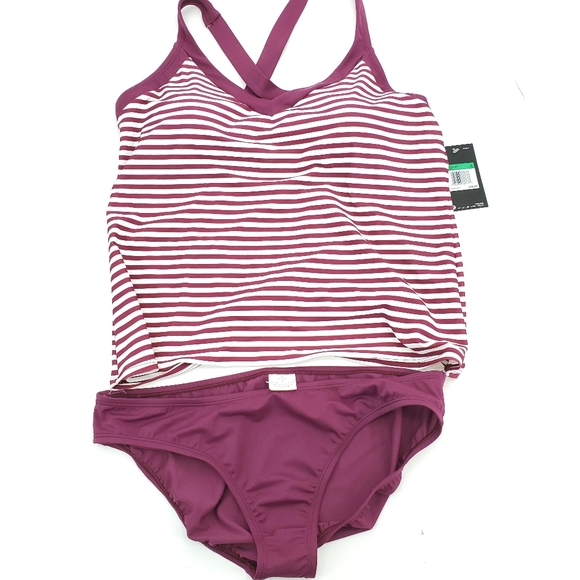 Nike Other - Nike tankini swimsuit XL maroon white striped NWT